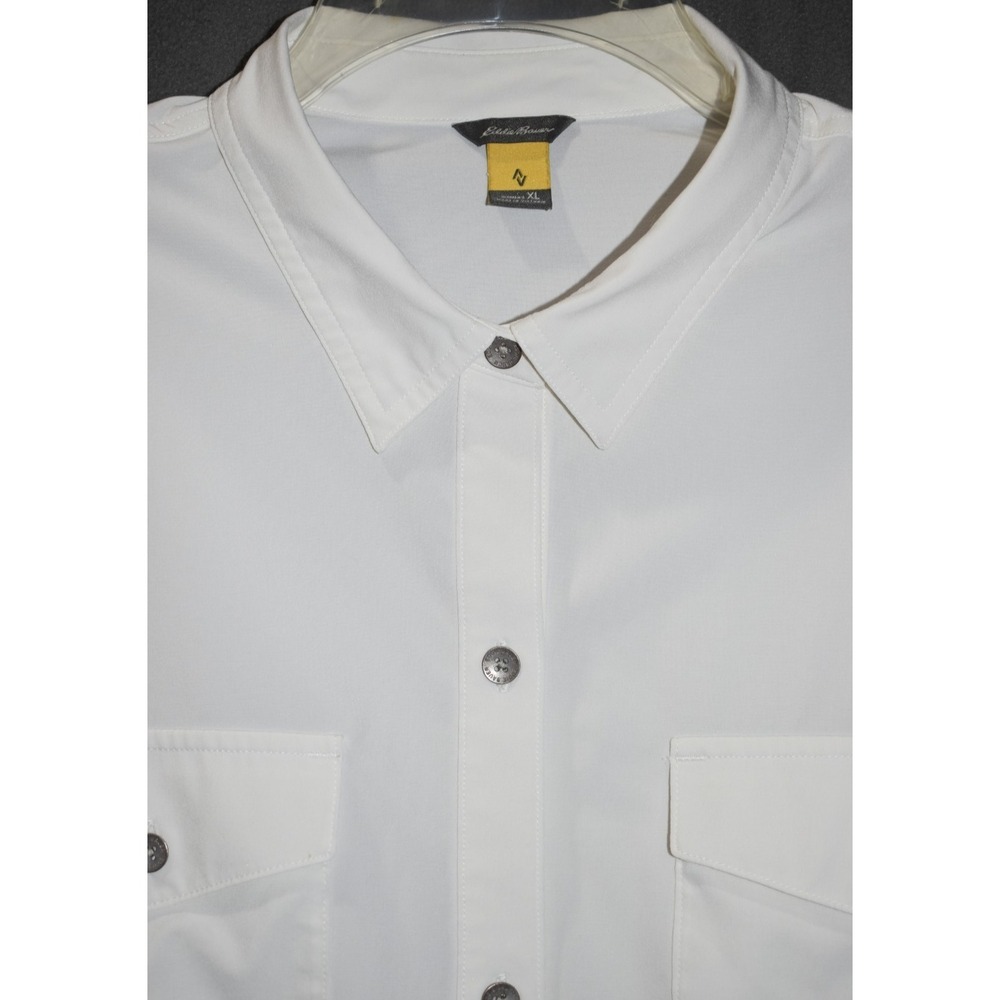 Eddie Bauer XL Women Departure Shirt Ivory Roll Tab Sleeve Button Up Stretch - Picture 12 of 16